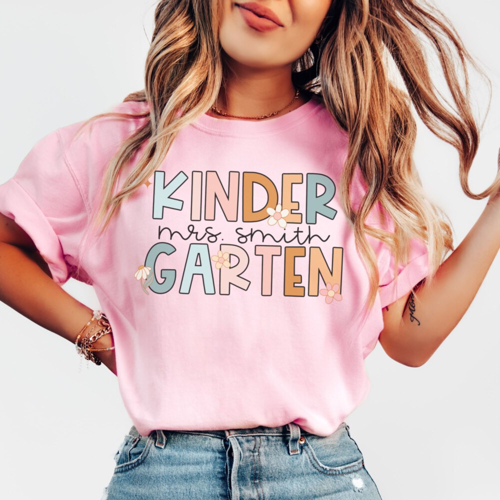 Comfort Colors® Custom Kindergarten Teacher Shirt, Personalized Kindergarten Team Shirts, Back to School Shirts, Kinder Garten Squad Tshirt