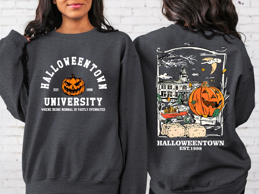 Halloweentown Est 1998 Back and Front Sweatshirt, Retro Halloween Town Crewneck Sweater Halloweentown University Halloween Fall Sweatshirt