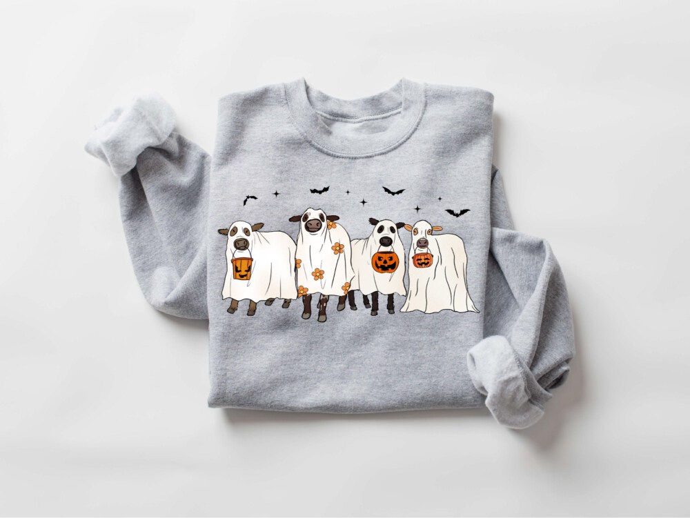 Cows Halloween Sweatshirt, Halloween Ghost Cows Sweatshirt, Spooky Cows Halloween Gifts, Cow Lovers Halloween Gift