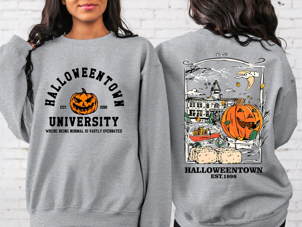 Halloweentown Est 1998 Back and Front Sweatshirt, Retro Halloween Town Crewneck Sweater Halloweentown University Halloween Fall Sweatshirt