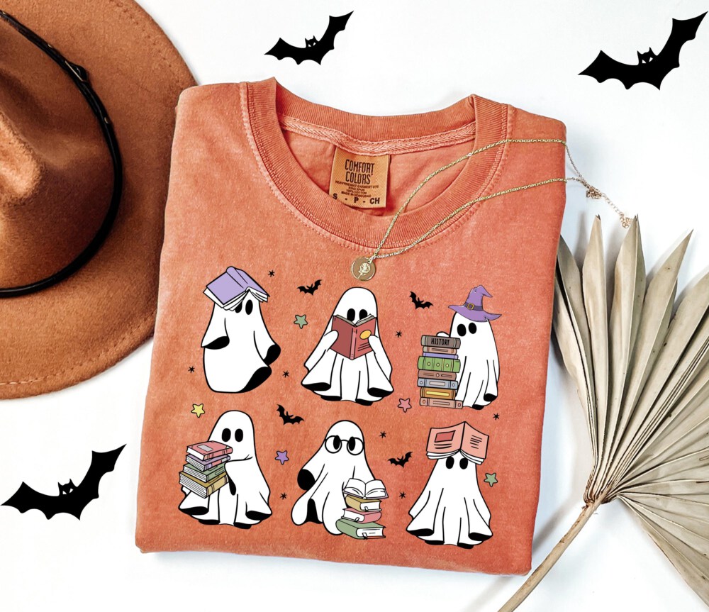 Ghosts Reading Books Shirt, Books Lover Ghost Gift, Cute Little Ghost Shirt, Womens Halloween Shirt, Spooky Season Shirt, Fall Graphic Tee
