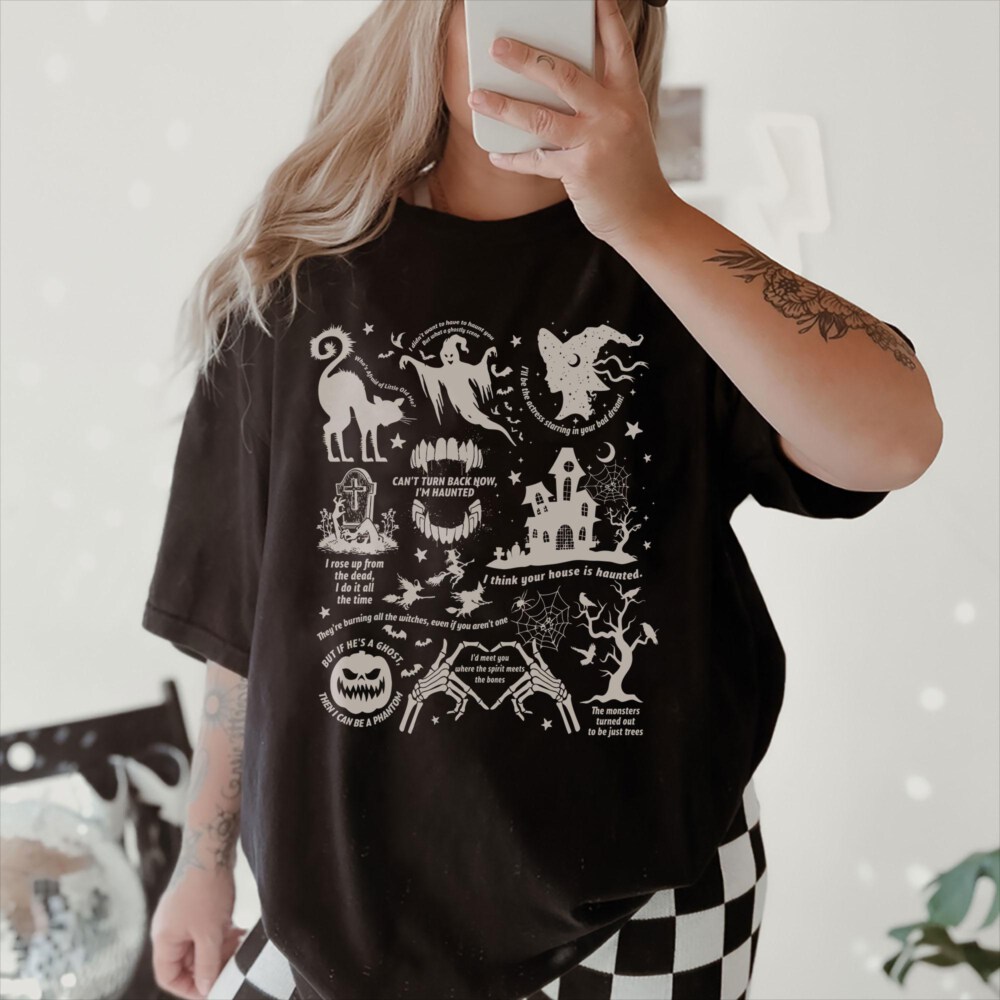 Comfort Colors® Spooky Halloween Crewneck Sweatshirt | Swift Song Lyrics Collage with Halloween Symbols & Lyrics | Cozy Swiftie Fall Apparel