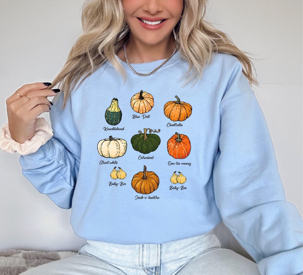 Type Of Pumpkins Sweatshirt, Fall Halloween Pumpkin Patch Shirt, Pumpkin Season Sweater, Holiday Tee, Autumn Sweater, Thanksgiving Gift