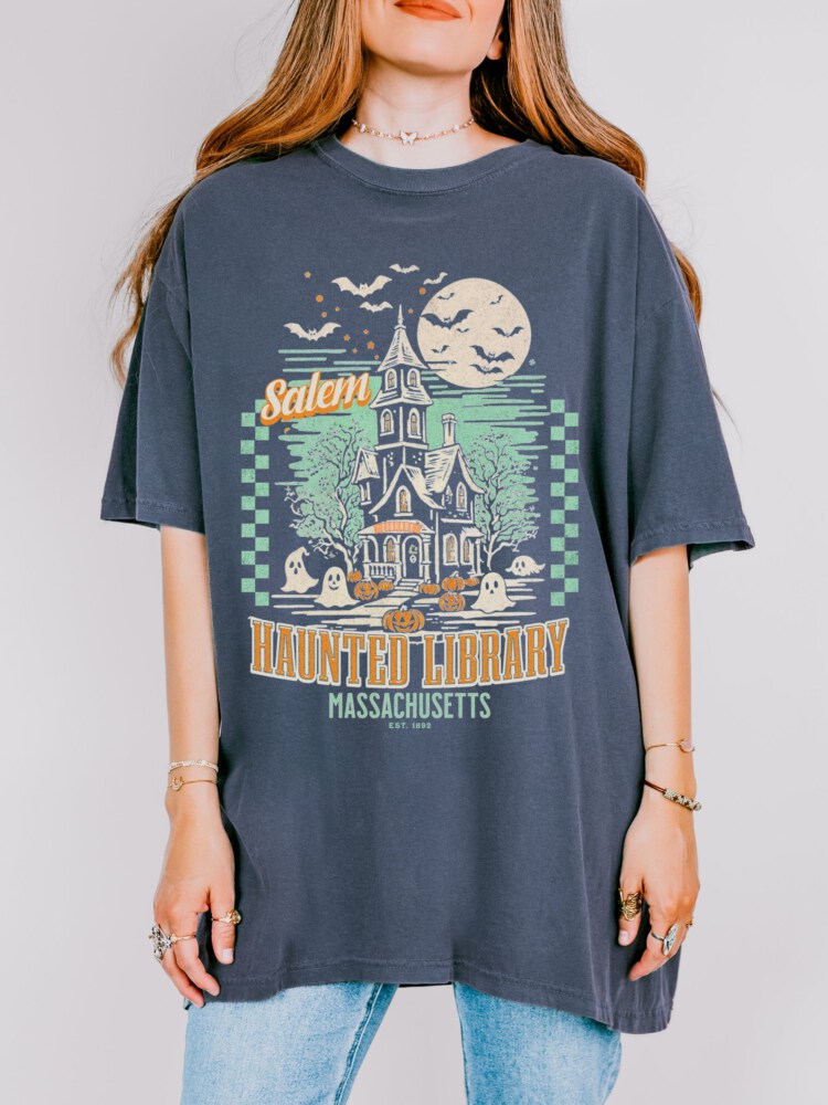 Bookish Halloween Shirt, Haunted Library Tee, Comfort Colors® Tshirt, Book Lover Gift, Librarian T-shirt, Salem Tee, Spooky Fall Apparel