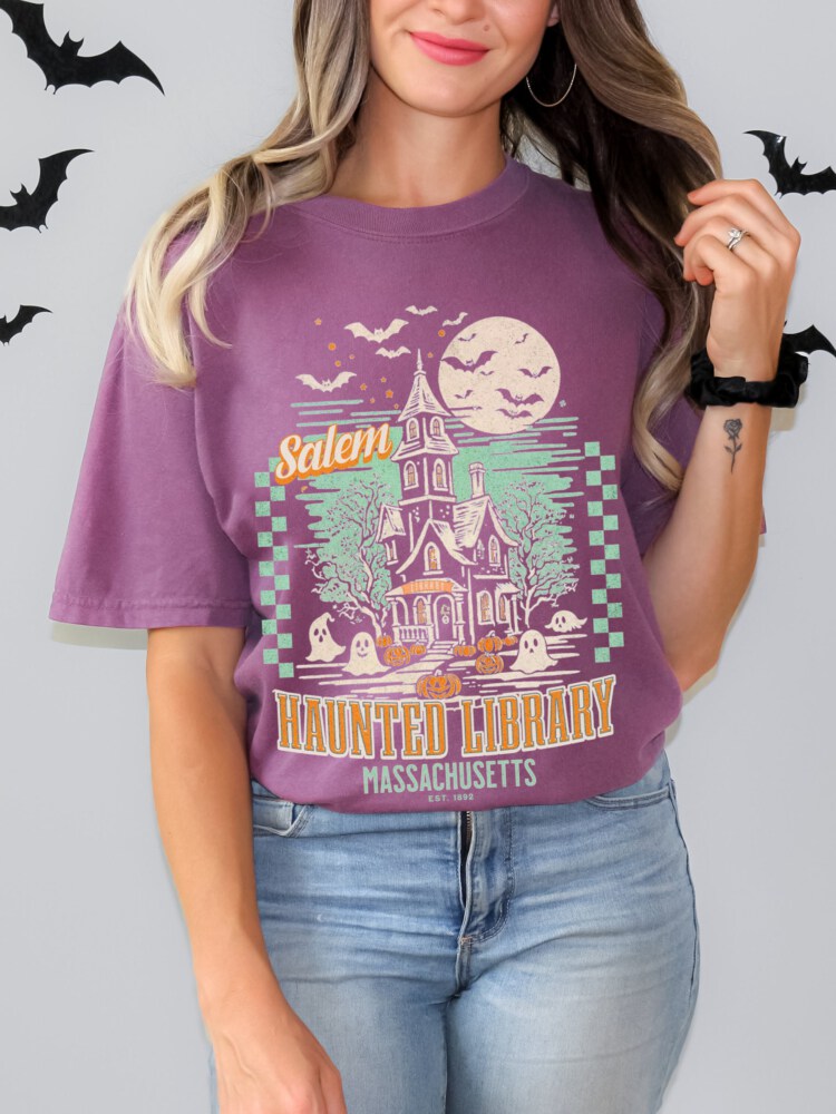 Bookish Halloween Shirt, Haunted Library Tee, Comfort Colors® Tshirt, Book Lover Gift, Librarian T-shirt, Salem Tee, Spooky Fall Apparel