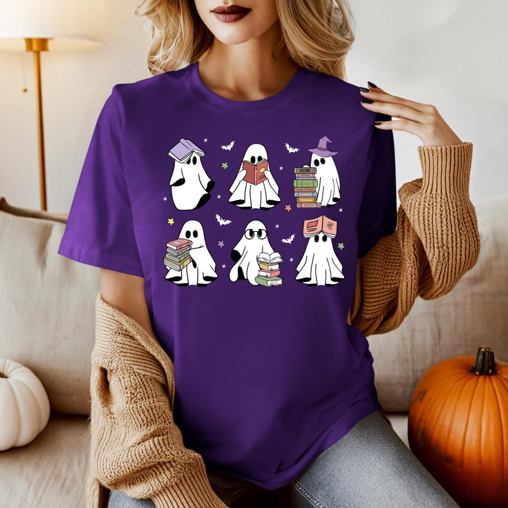 Ghosts Reading Books Shirt, Books Lover Ghost Gift, Cute Little Ghost Shirt, Womens Halloween Shirt, Spooky Season Shirt, Fall Graphic Tee
