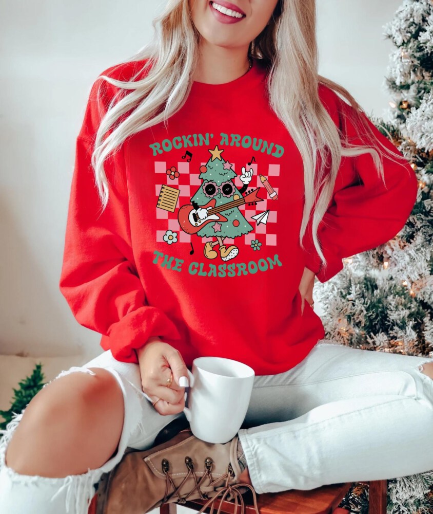 Comfort Colors Rockin Around the Classroom Christmas Teacher Shirt, Teacher Christmas Shirt, Winter Teacher Shirt, Holiday Teacher T-shirt