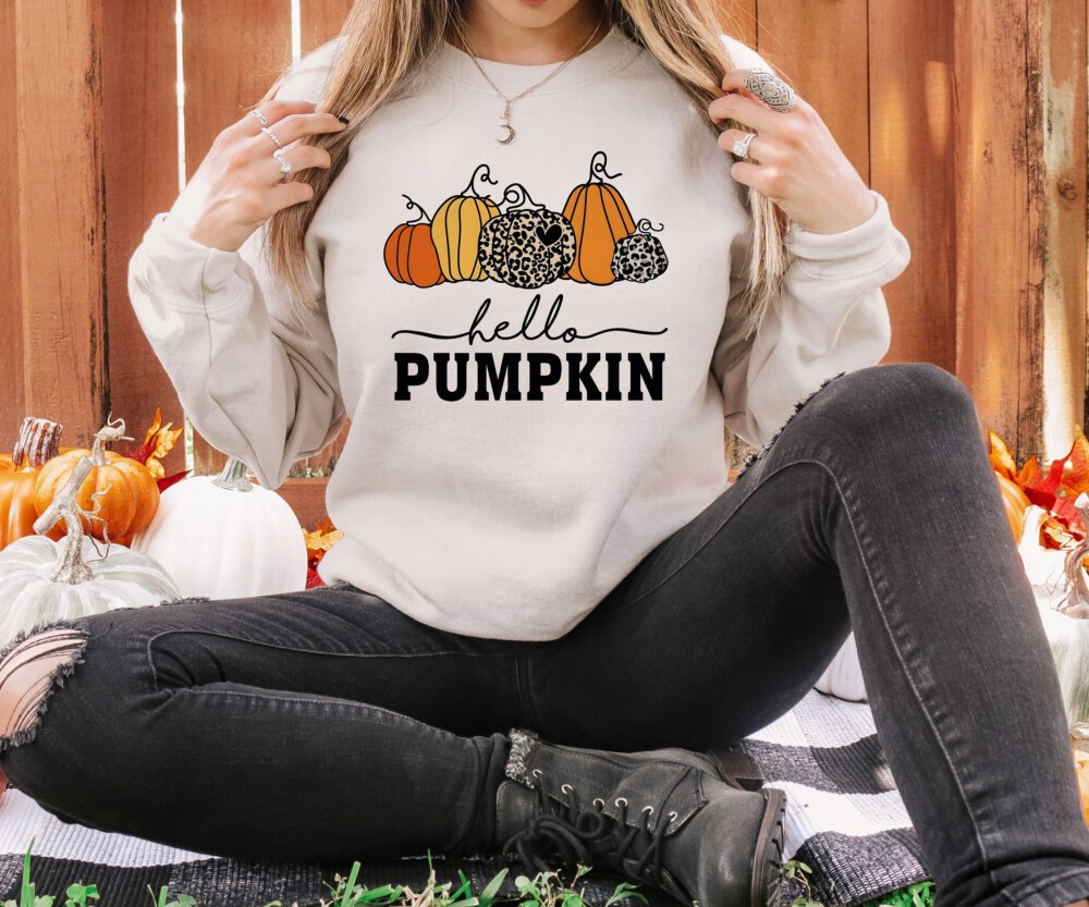 Hello Pumpkin Sweatshirt, Cute Fall Sweatshirts for Women, Thanksgiving Gift, Halloween Sweatshirts For Women, Fall Gifts, Autumn Sweatshirt