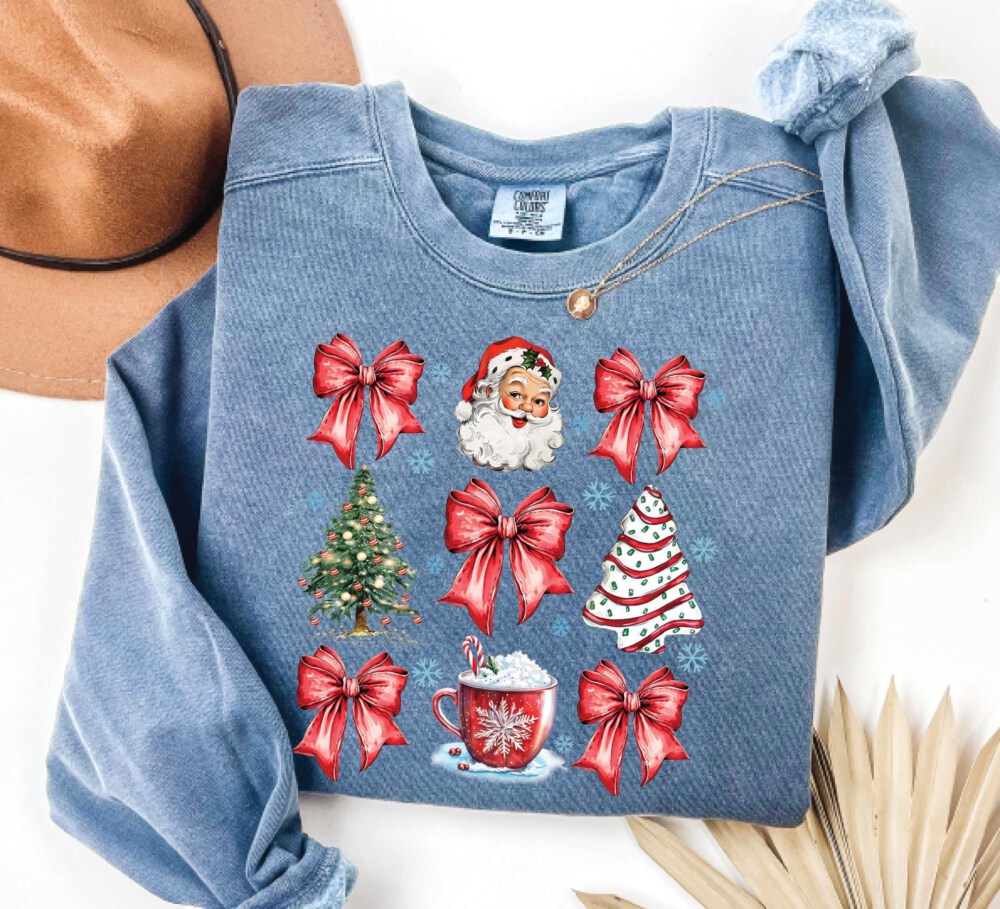 Christmas Coquette Bow Comfort Colors®, Woman Xmas Shirt, Christmas Girl Sweatshirt, Cute Winter Crewneck, Retro Holiday, Merry Christmas