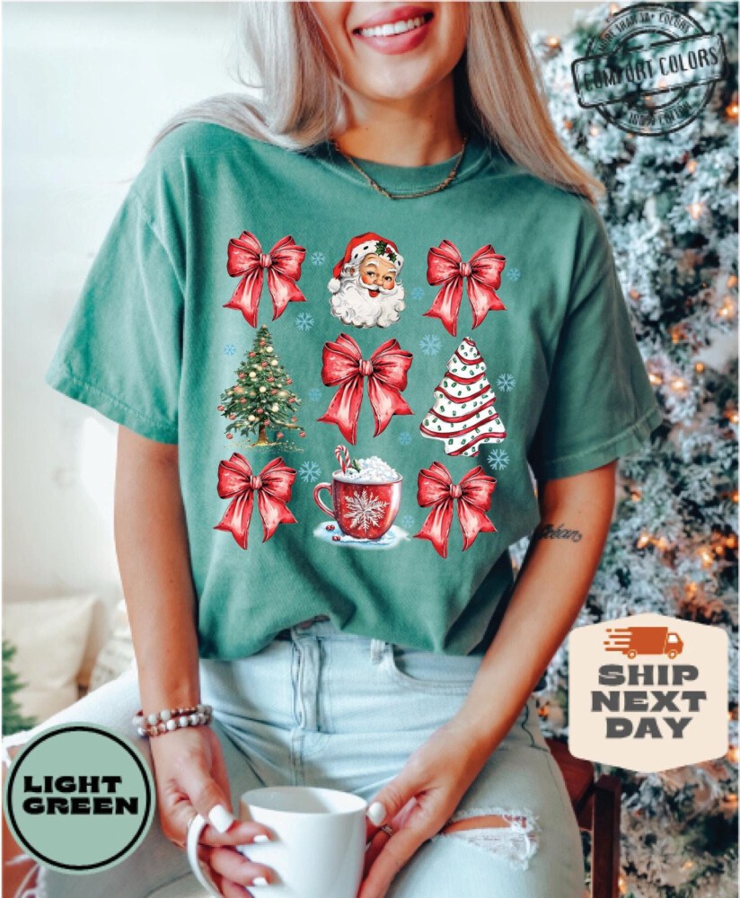 Christmas Coquette Bow Comfort Colors®, Woman Xmas Shirt, Christmas Girl Sweatshirt, Cute Winter Crewneck, Retro Holiday, Merry Christmas