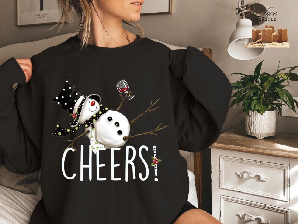 Snowman Wine Christmas Sweatshirt, Funny Christmas Shirts, Wine Holiday Hoodie, Snowman Drinking Wine Santa T-Shirt