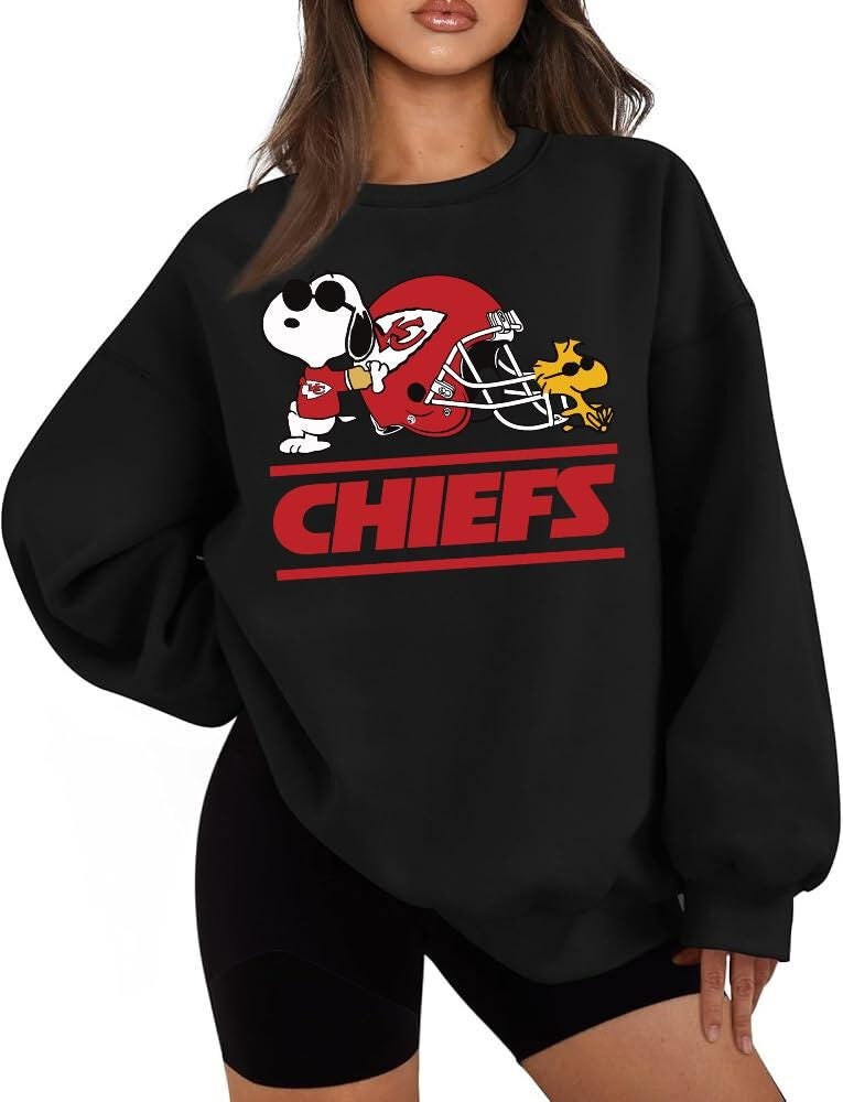 Chiefs snoopy sweatshirt, Kansas City football sweatshirt, Chiefs sweater, kc chiefs gift, Snoopy football, Chiefs pullover