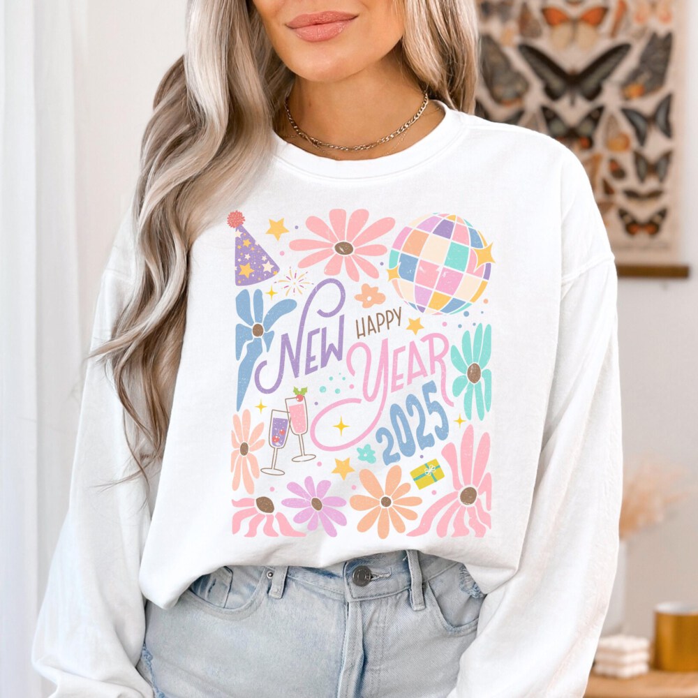 New year Boho 2025 Sweatshirt, New Year 2025 Shirt, Happy New Year 2025 Shirt, Retro New Years Hoodie, 12 new chapters Sweatshirt
