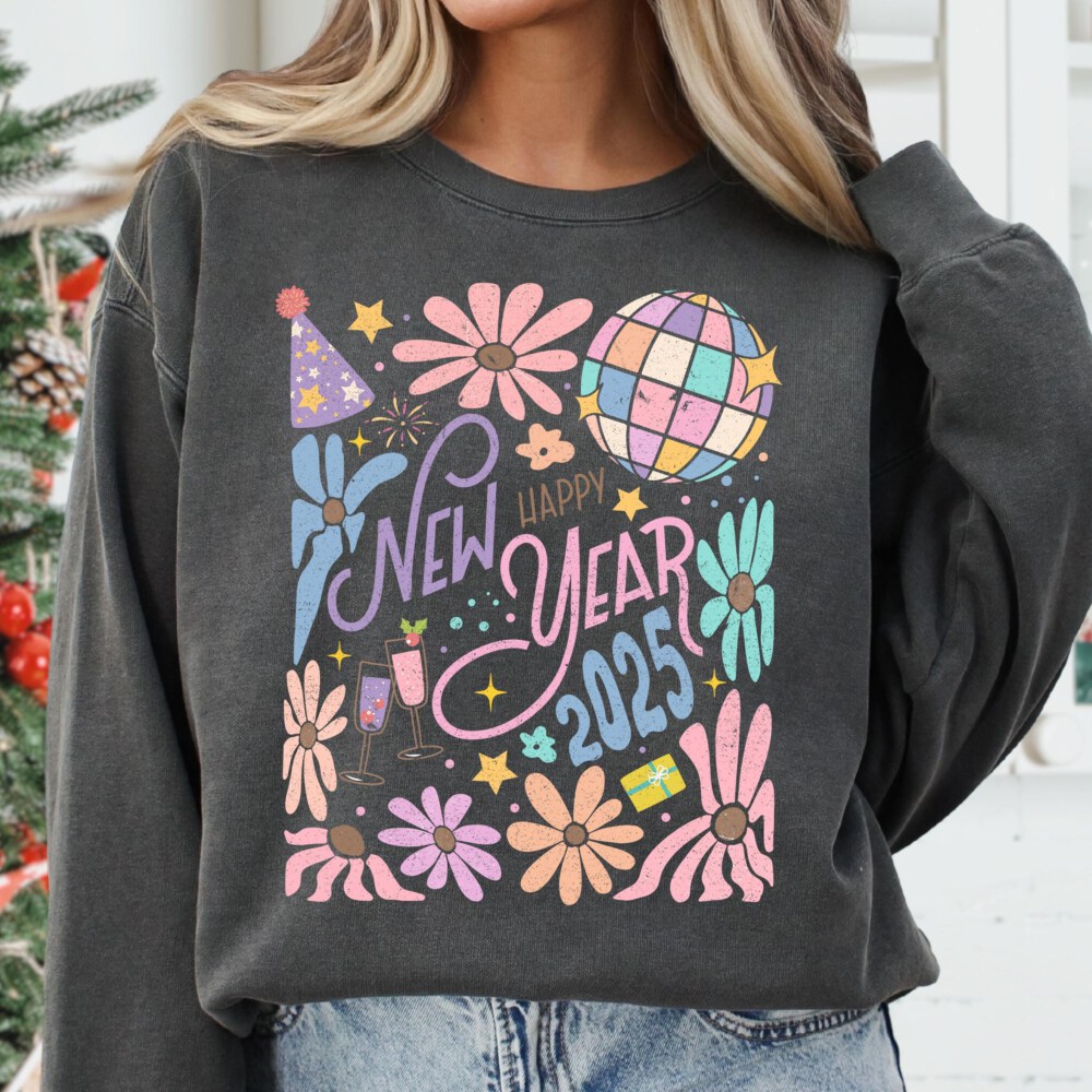 New year Boho 2025 Sweatshirt, New Year 2025 Shirt, Happy New Year 2025 Shirt, Retro New Years Hoodie, 12 new chapters Sweatshirt