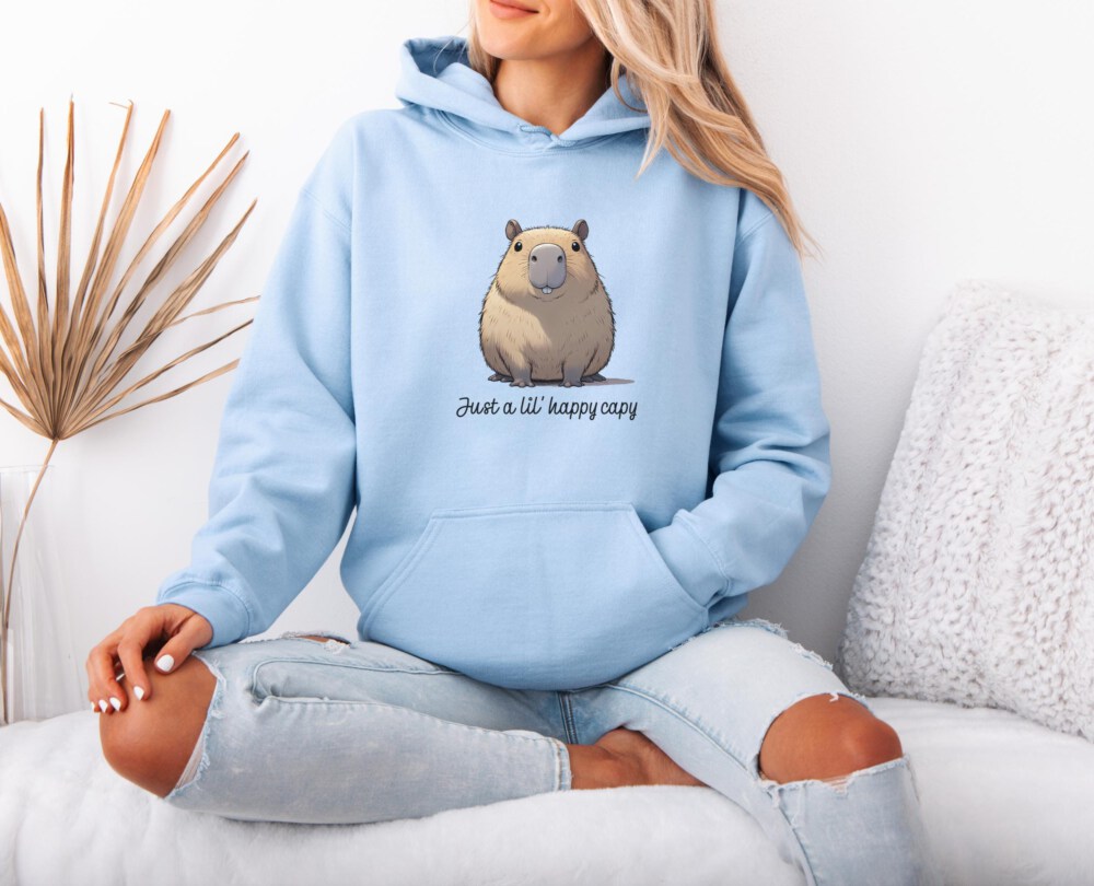 Capybara Sweatshirt, Happy Lil' Capy Hoodie, Animal Lover Sweater, Cute Capybara Jumper, Fun Gift for Mom, Hooded SweatshirtCapybara Sweatshirt, Happy Lil' Capy Hoodie, Animal Lover Sweater, Cute Capybara Jumper, Fun Gift for Mom, Hooded Sweatshirt