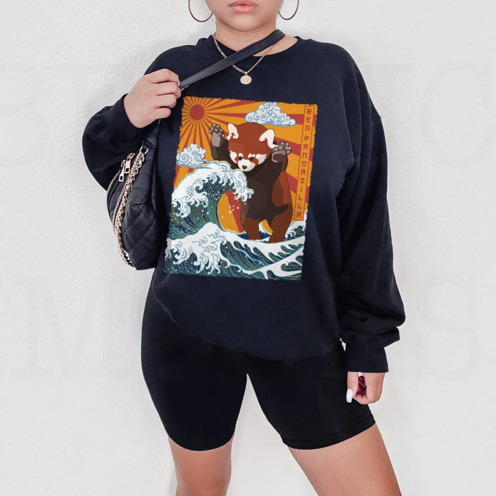 Unisex Heavy Blend Crewneck Sweatshirt Red Pandazilla, Panda Lover Tee, Funny Red Panda Shirt, Vintage Pandazilla