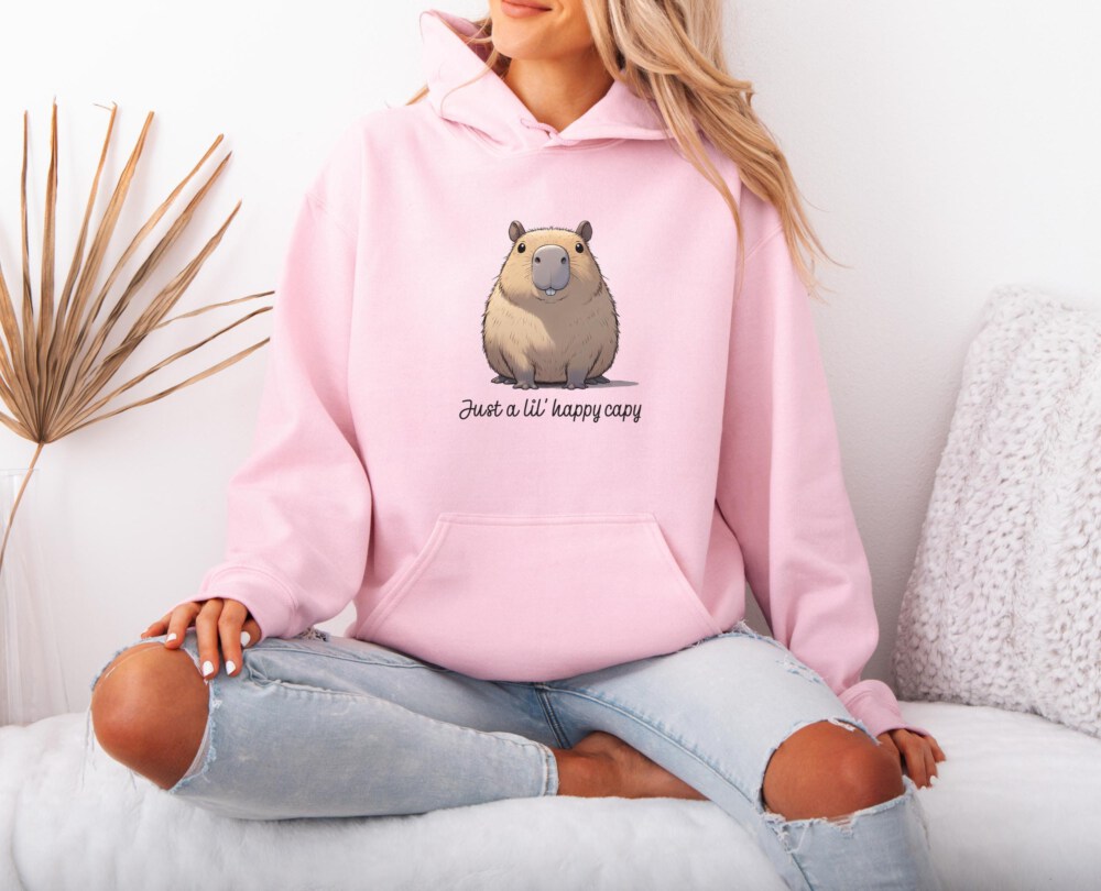 Capybara Sweatshirt, Happy Lil' Capy Hoodie, Animal Lover Sweater, Cute Capybara Jumper, Fun Gift for Mom, Hooded SweatshirtCapybara Sweatshirt, Happy Lil' Capy Hoodie, Animal Lover Sweater, Cute Capybara Jumper, Fun Gift for Mom, Hooded Sweatshirt
