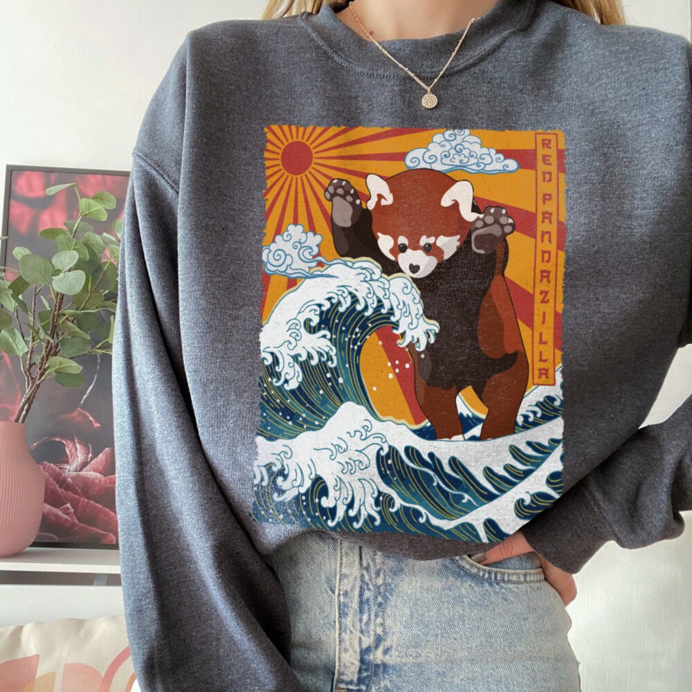 Unisex Heavy Blend Crewneck Sweatshirt Red Pandazilla, Panda Lover Tee, Funny Red Panda Shirt, Vintage Pandazilla
