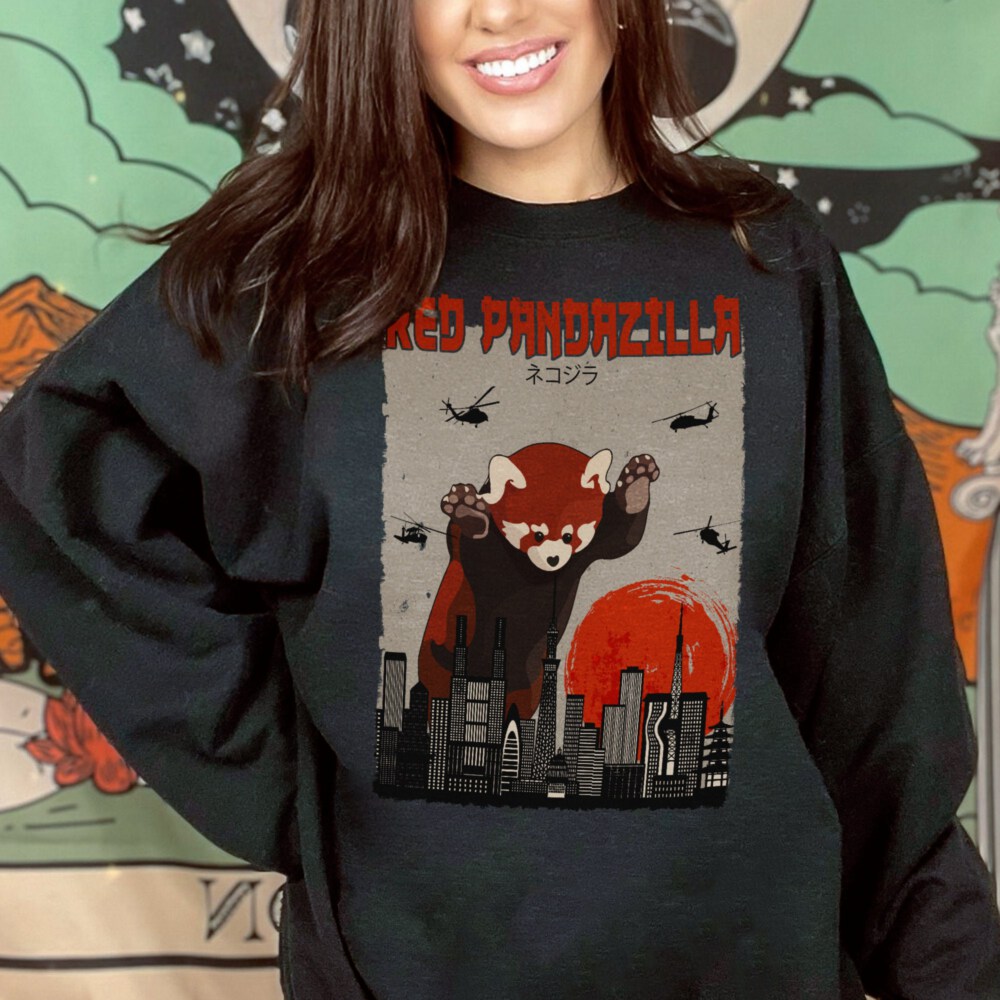 Unisex Heavy Blend Crewneck Sweatshirt Red Pandazilla, Panda Lover Tee, Funny Red Panda Shirt, Vintage Pandazilla