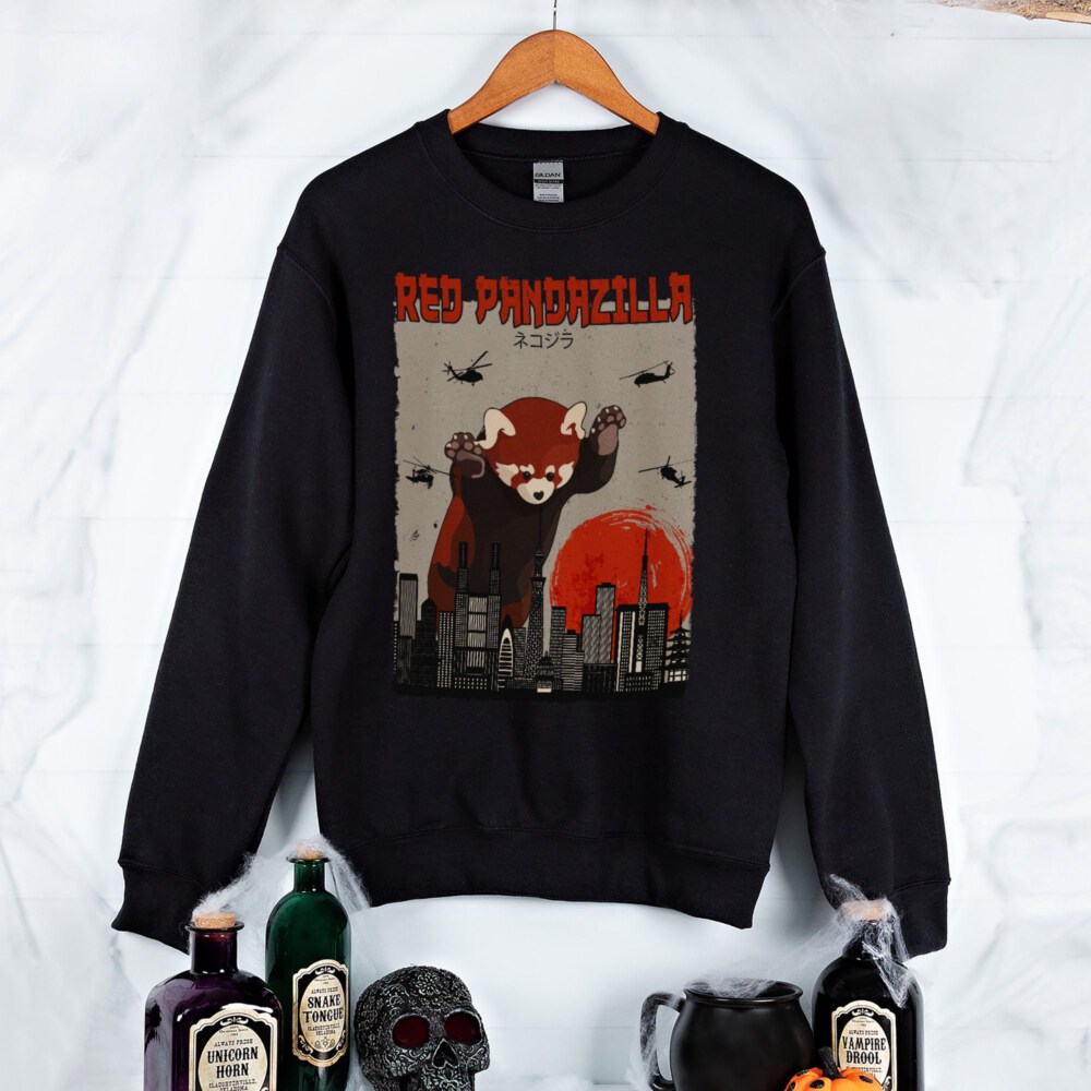 Unisex Heavy Blend Crewneck Sweatshirt Red Pandazilla, Panda Lover Tee, Funny Red Panda Shirt, Vintage Pandazilla