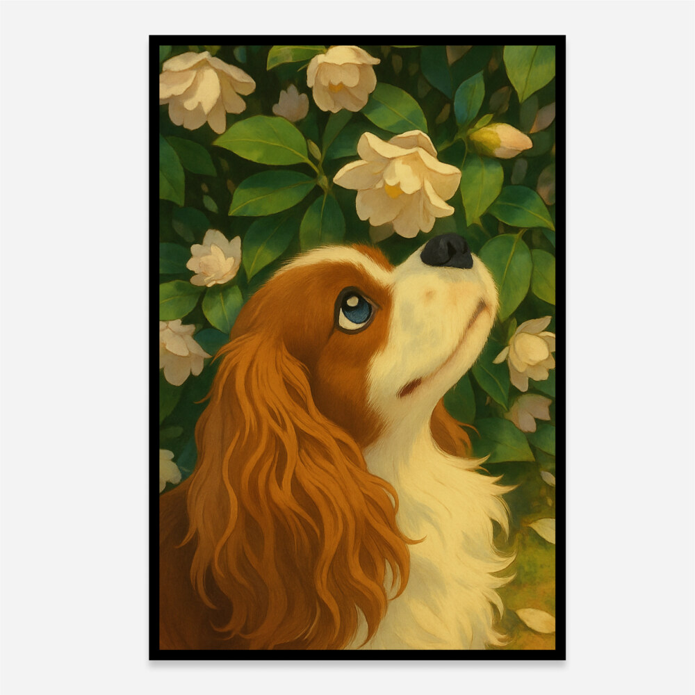 A Dog With Flowers Aesthetic Art Print