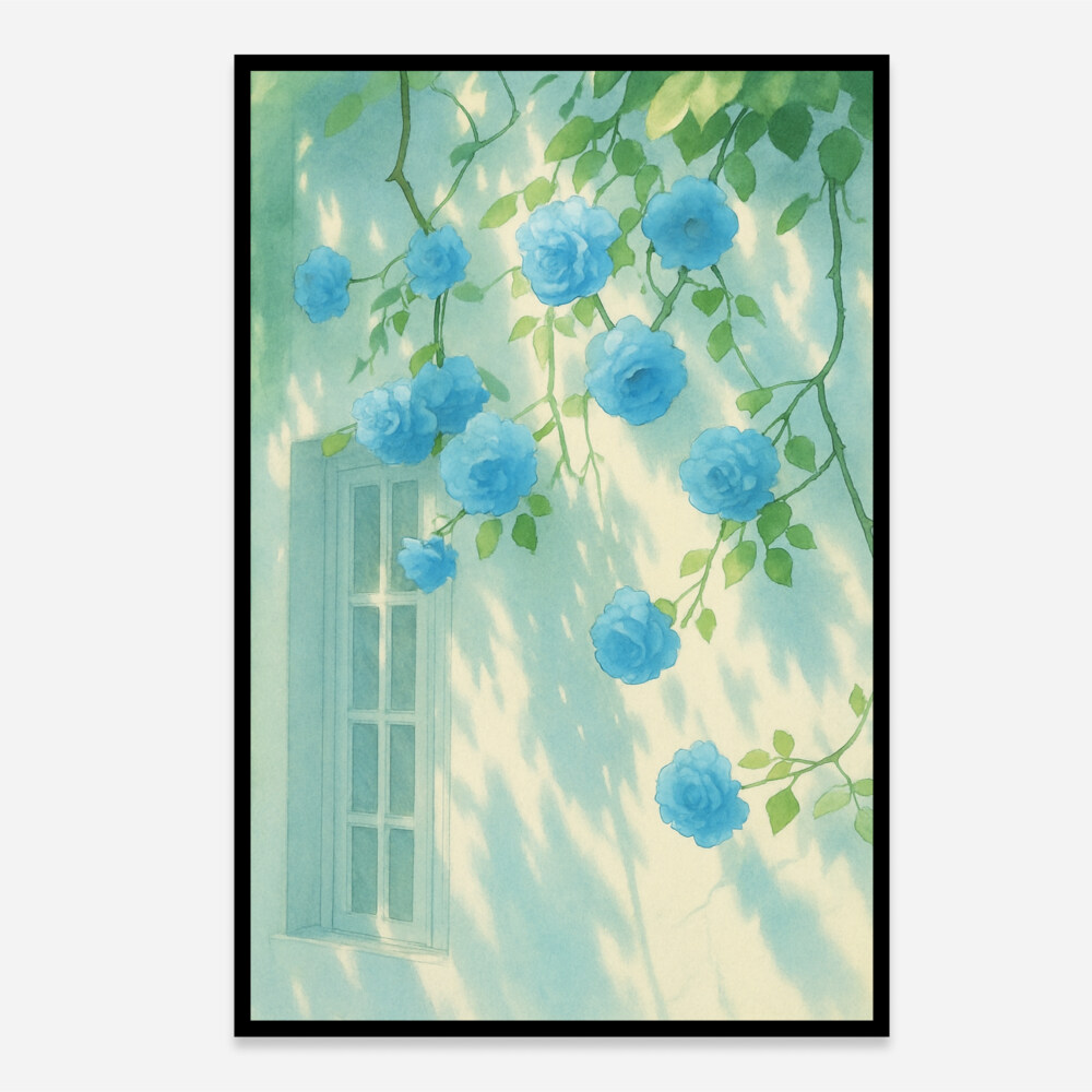 Climbing  Blue Roses Aesthetic Art Print