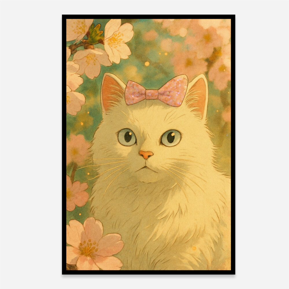 A Cat With Flowers Aesthetic Art Print