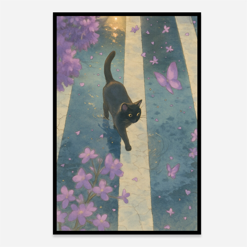 Midnight Cat in Bloom Aesthetic Art Print