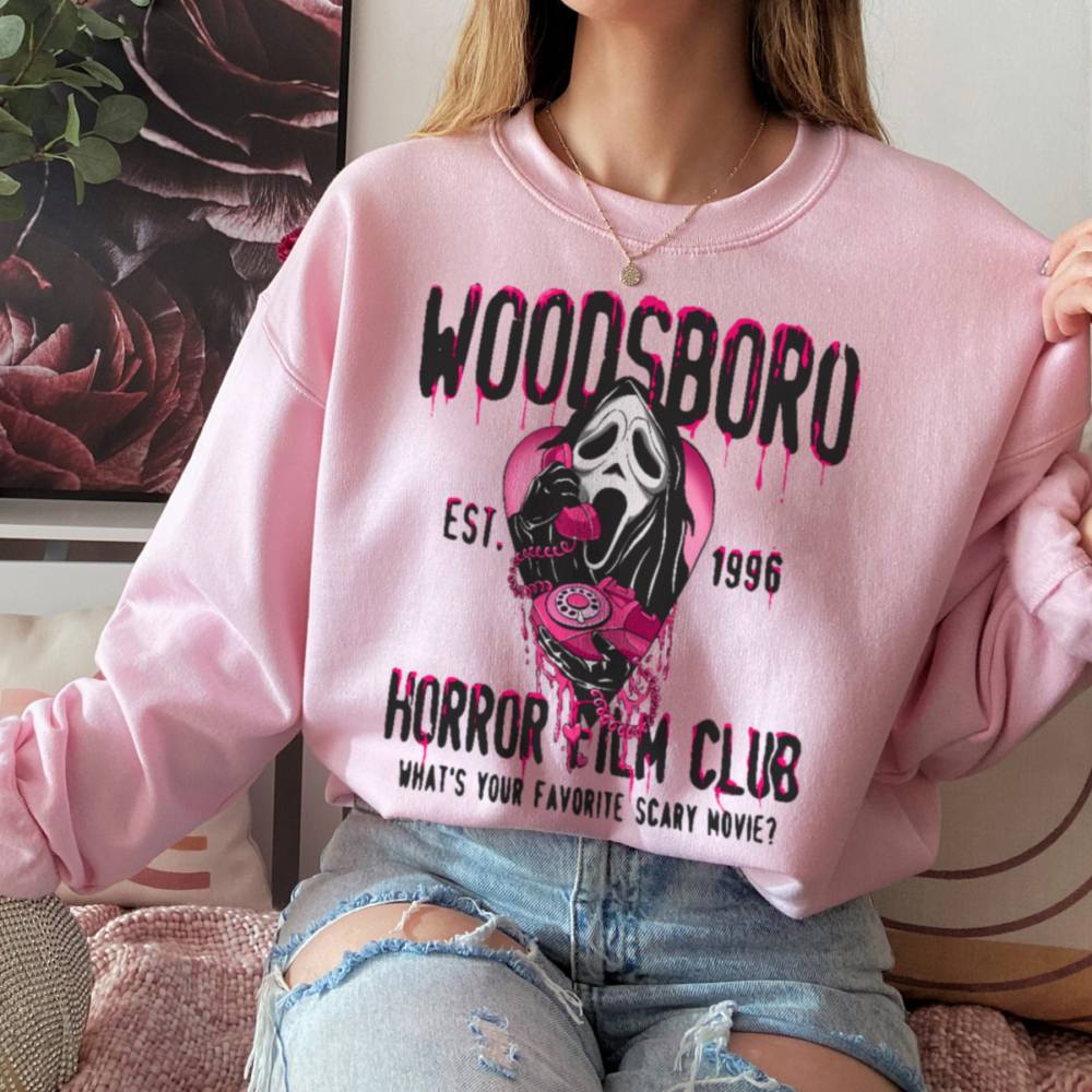Woodsboro Horror Film Club Sweatshirt, Scream Sweatshirt, Movie Sweatshirt, Scary Movie Sweater, Horror Movie Shirt, 90s Horror
