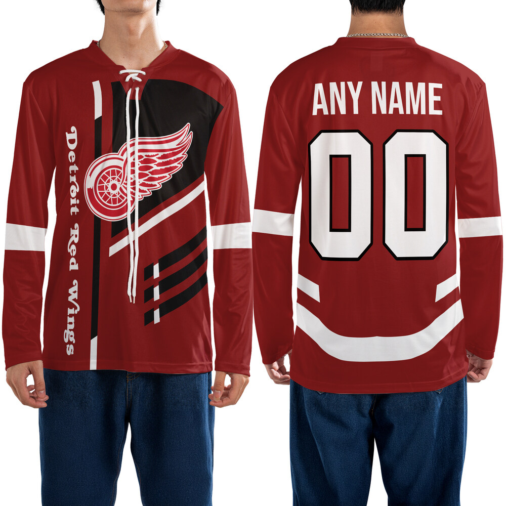 DETROIT RED WINGS – Vertical Block Neck Hockey Jersey - Custom Name