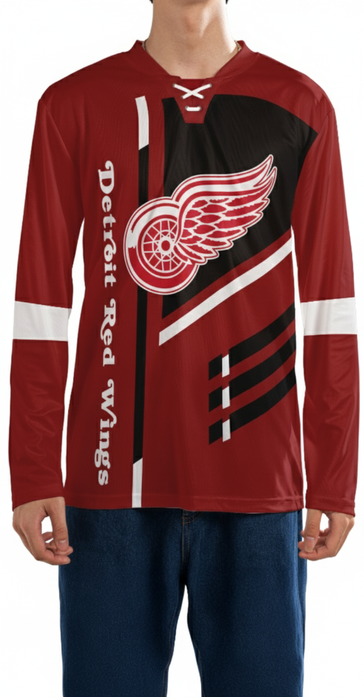 DETROIT RED WINGS – Vertical Block Neck Hockey Jersey - Custom Name