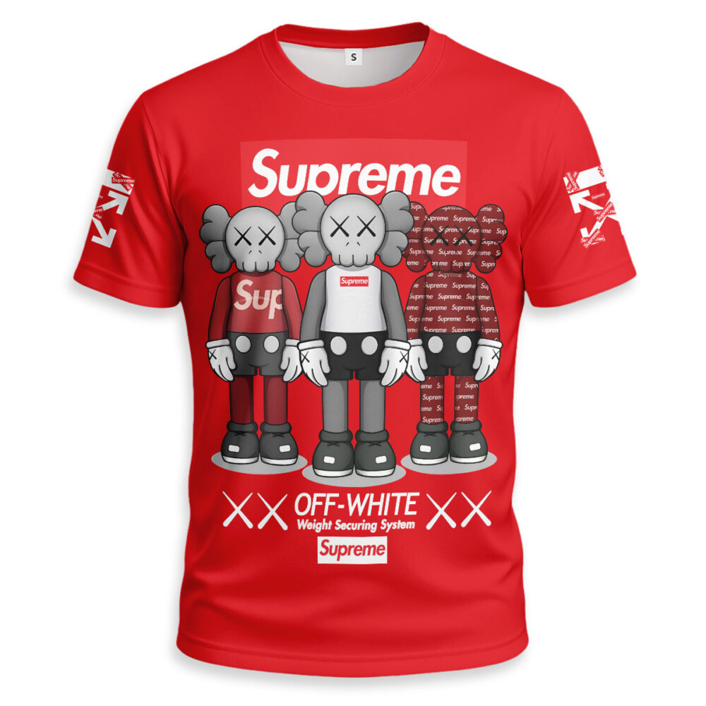 OFF WHITE x SUPREME x Kaws Unisex T-shirt - Regular Fit