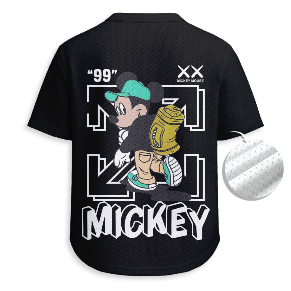 OFF WHITE, Mickey Mouse - Unisex Mesh T-shirt V-neck - Loose Fit