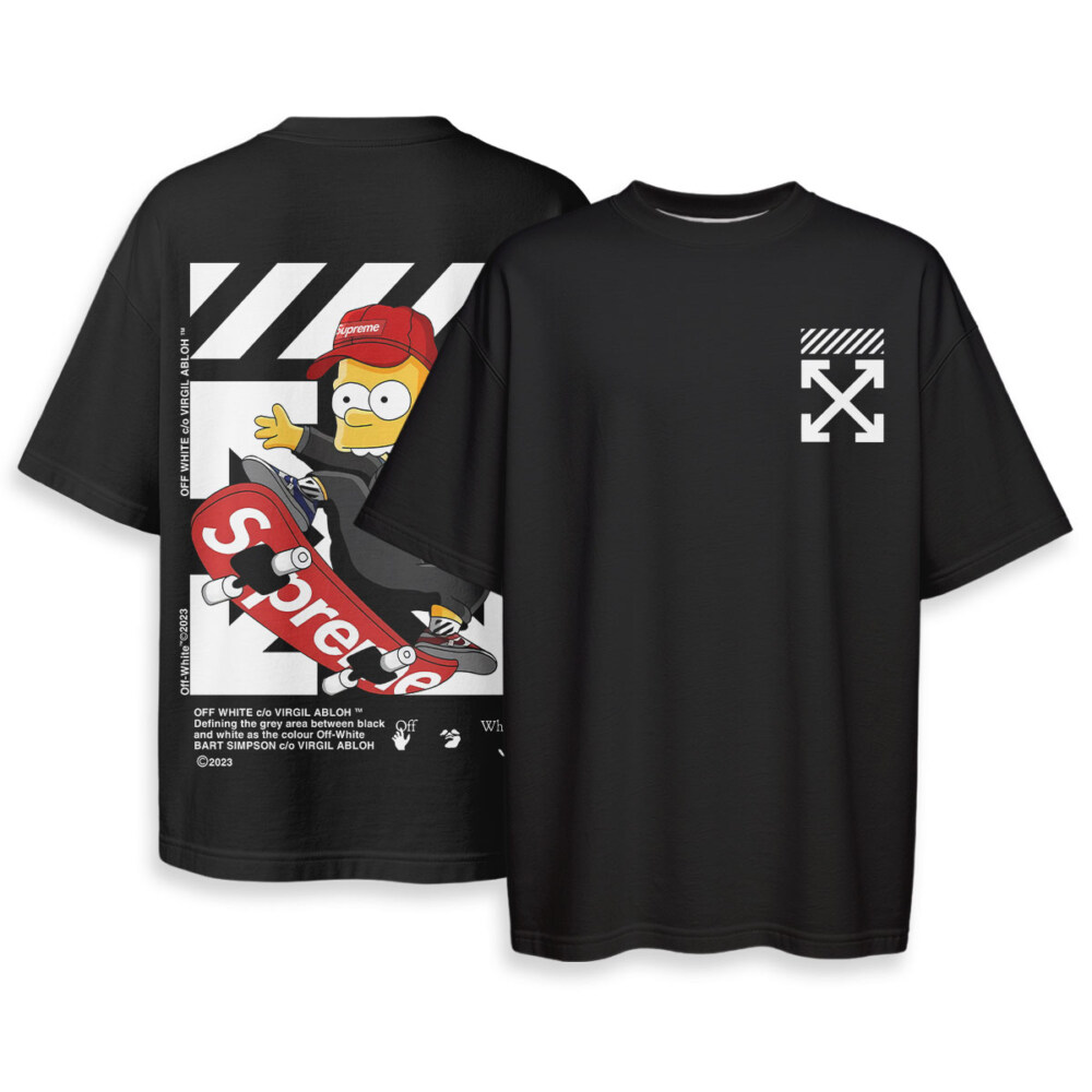 OFF WHITE, Bart Simpson - Boxy Drop-Shoulder Tee - Streetwear Style