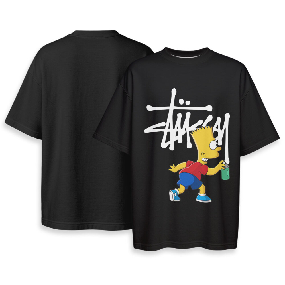 STUSSY, Bart Simpson - Boxy Drop-Shoulder Tee - Streetwear Fashion
