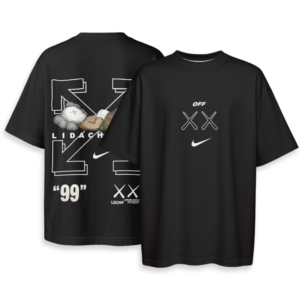 Kaws, OFF WHITE, NIKE - Boxy Drop-Shoulder Tee - Streetwear Fashion