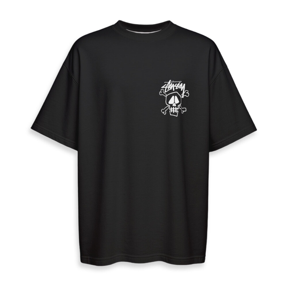 STUSSY Skull - Boxy Drop-Shoulder Tee - Streetwear Fashion