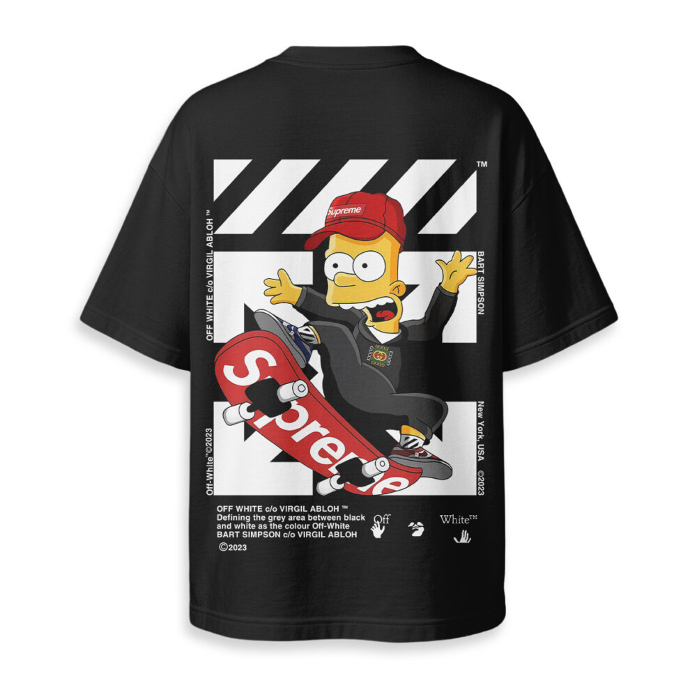 OFF WHITE, Bart Simpson - Boxy Drop-Shoulder Tee - Streetwear Style