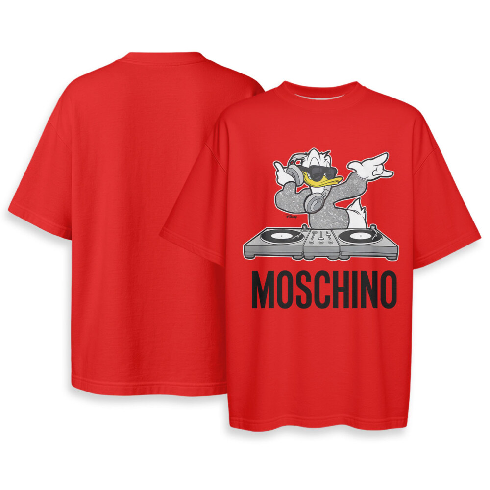 Moschino, Donald Duck - Boxy Drop-Shoulder Tee - Streetwear Style