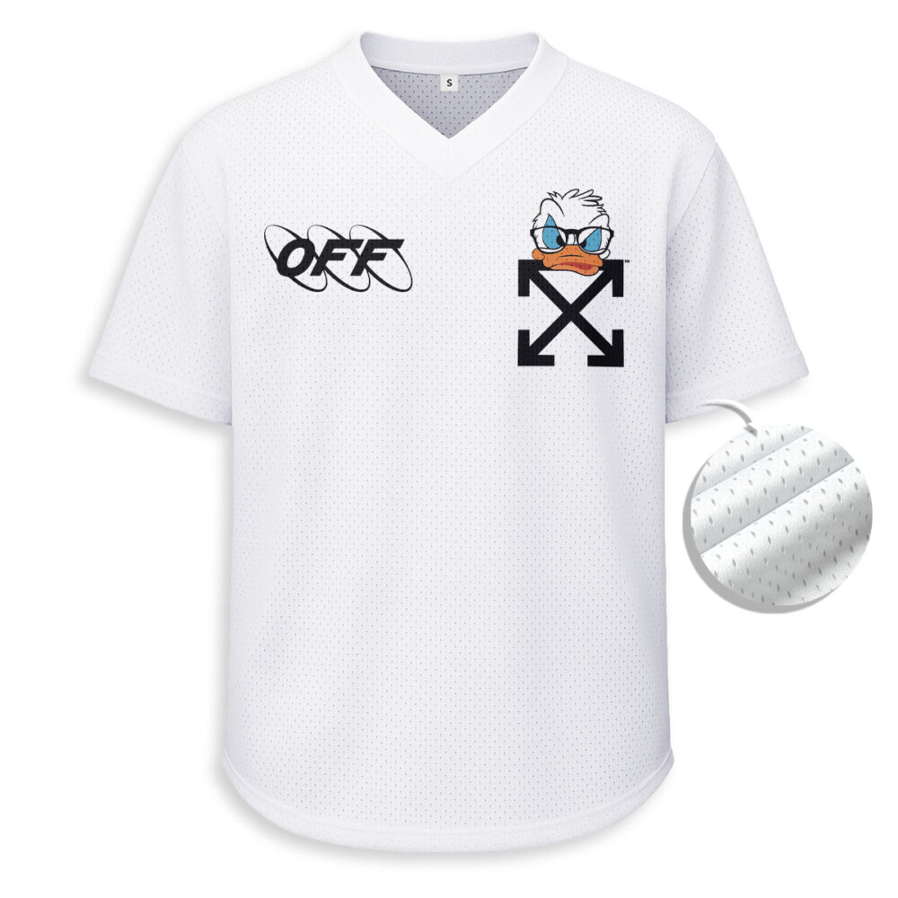 OFF WHITE, Donald Duck - Unisex V-Neck Mesh Tee - Relaxed Fit