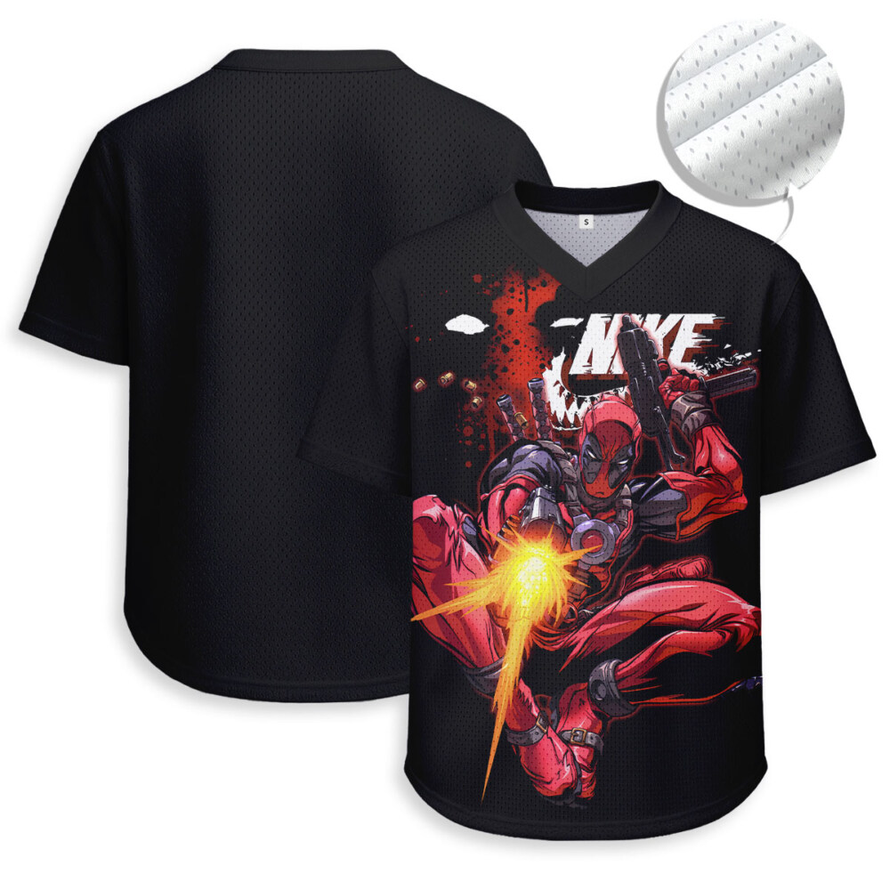 NIKE, Deadpool - Unisex V-Neck Mesh Tee - Relaxed Fit