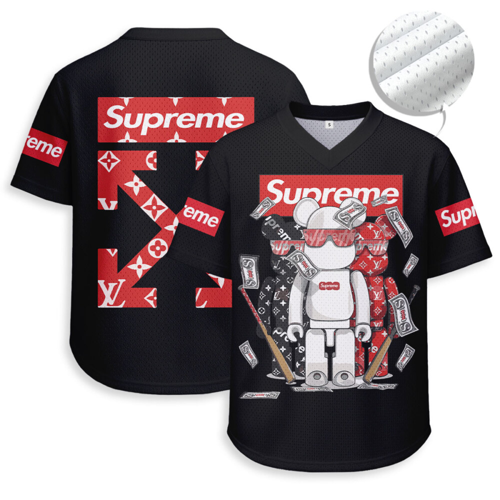 Off White x Supreme x Kaws - Unisex V-Neck Mesh Tee - Relaxed Fit