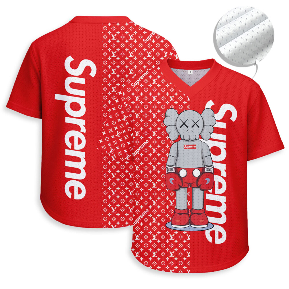 LOUIS VUITTON, SUPREME, Kaws - Unisex V-Neck Mesh Tee - Relaxed Fit