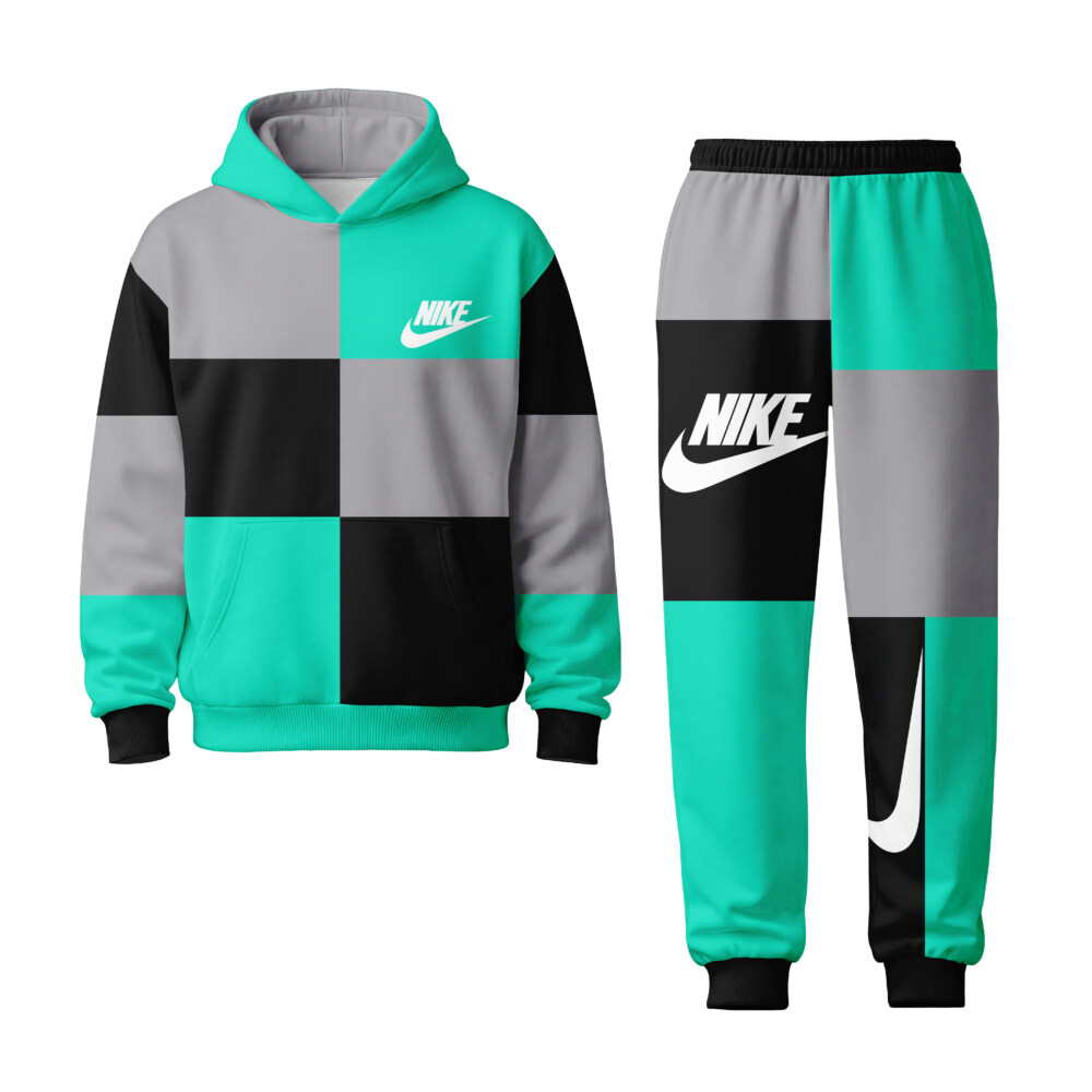 NIKE Teal & Grey Colorblock - Unisex Hoodie Joggers Set