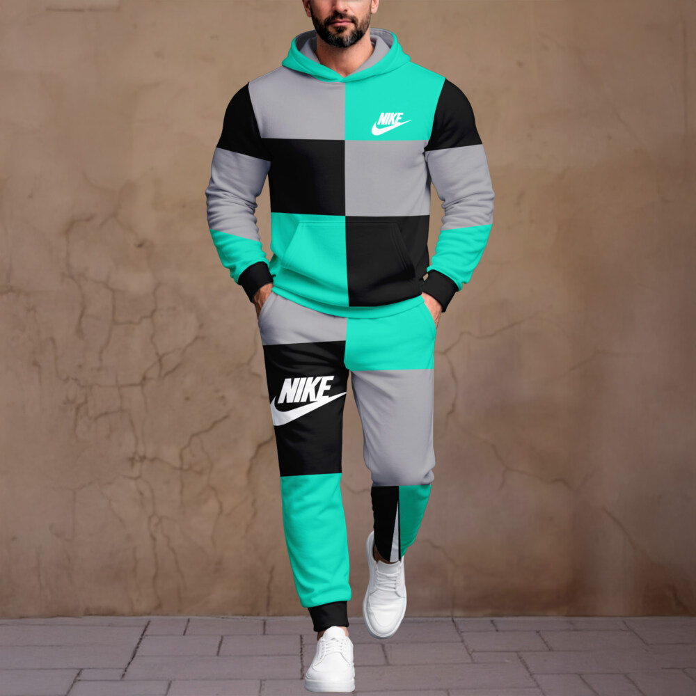 NIKE Teal & Grey Colorblock - Unisex Hoodie Joggers Set