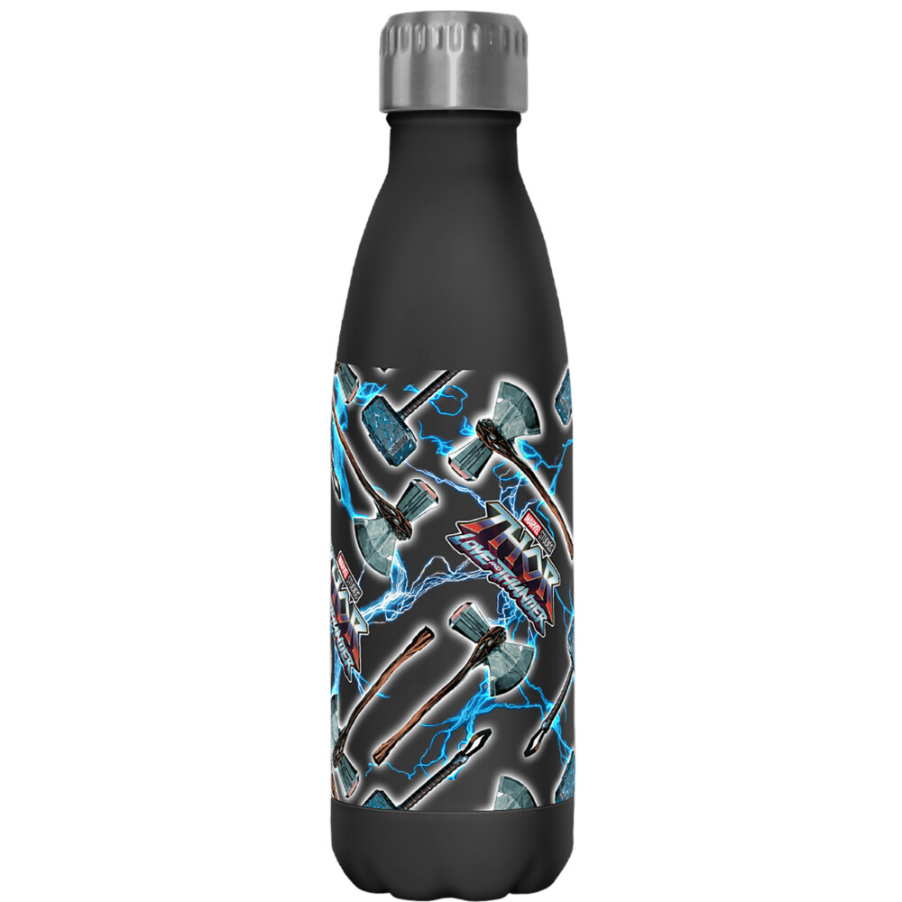 Marvel: Thor: Love and Thunder Stormbreaker and Mjolnir Electric Pattern  Adult Stainless Steel Water Bottle