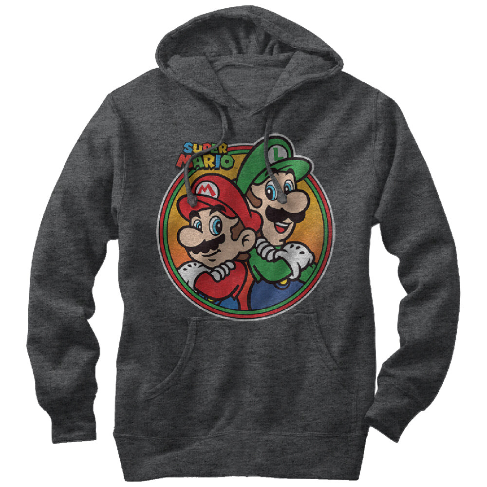 Men's Nintendo Mario Luigi Back to Back  Adult Pull Over Hoodie