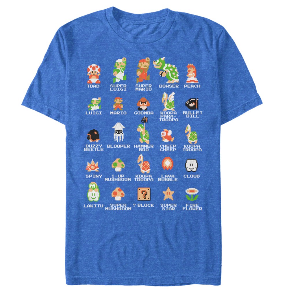 Men's Nintendo Super Mario Bros Character Guide  Adult T-Shirt