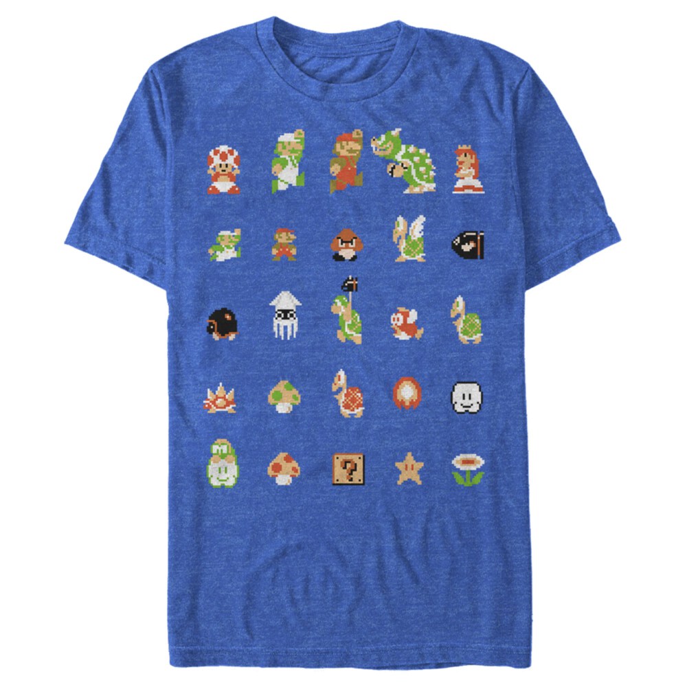 Men's Nintendo Super Mario Bros Pixel Cast  Adult T-Shirt