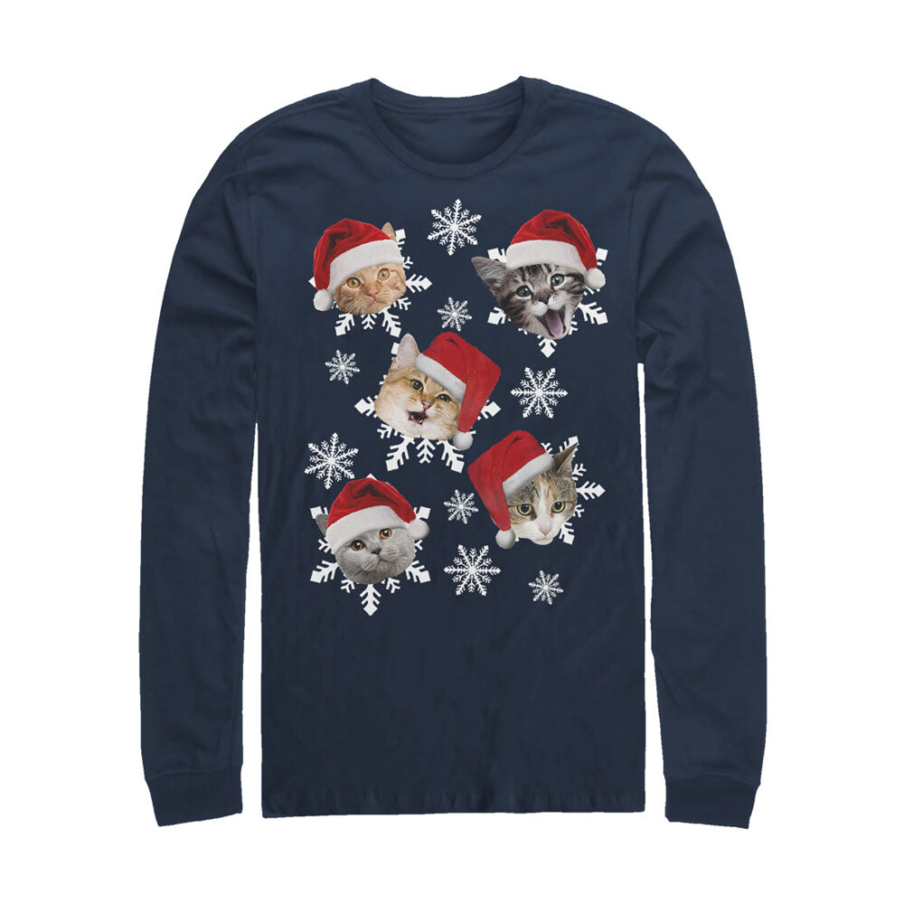 Men's Lost Gods Ugly Christmas Cat Snowflakes  Adult Long Sleeve Shirt